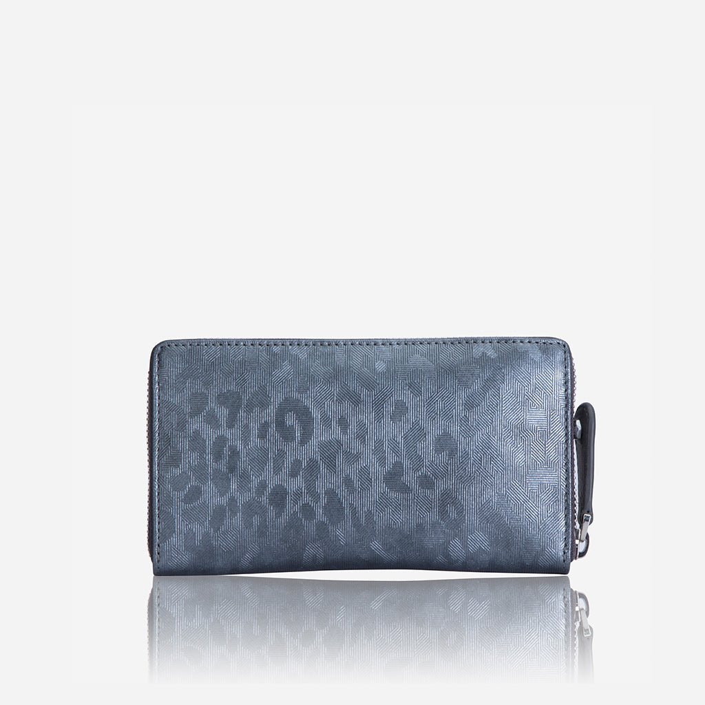 Jekyll and Hide medium zip around purse in shimmer leather, featuring card slots and a compact design, back image