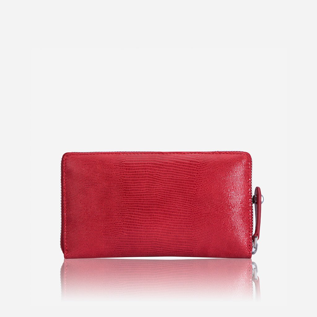 Jekyll and Hide medium zip around purse in cherry leather, with card slots and a secure zip closure, back image
