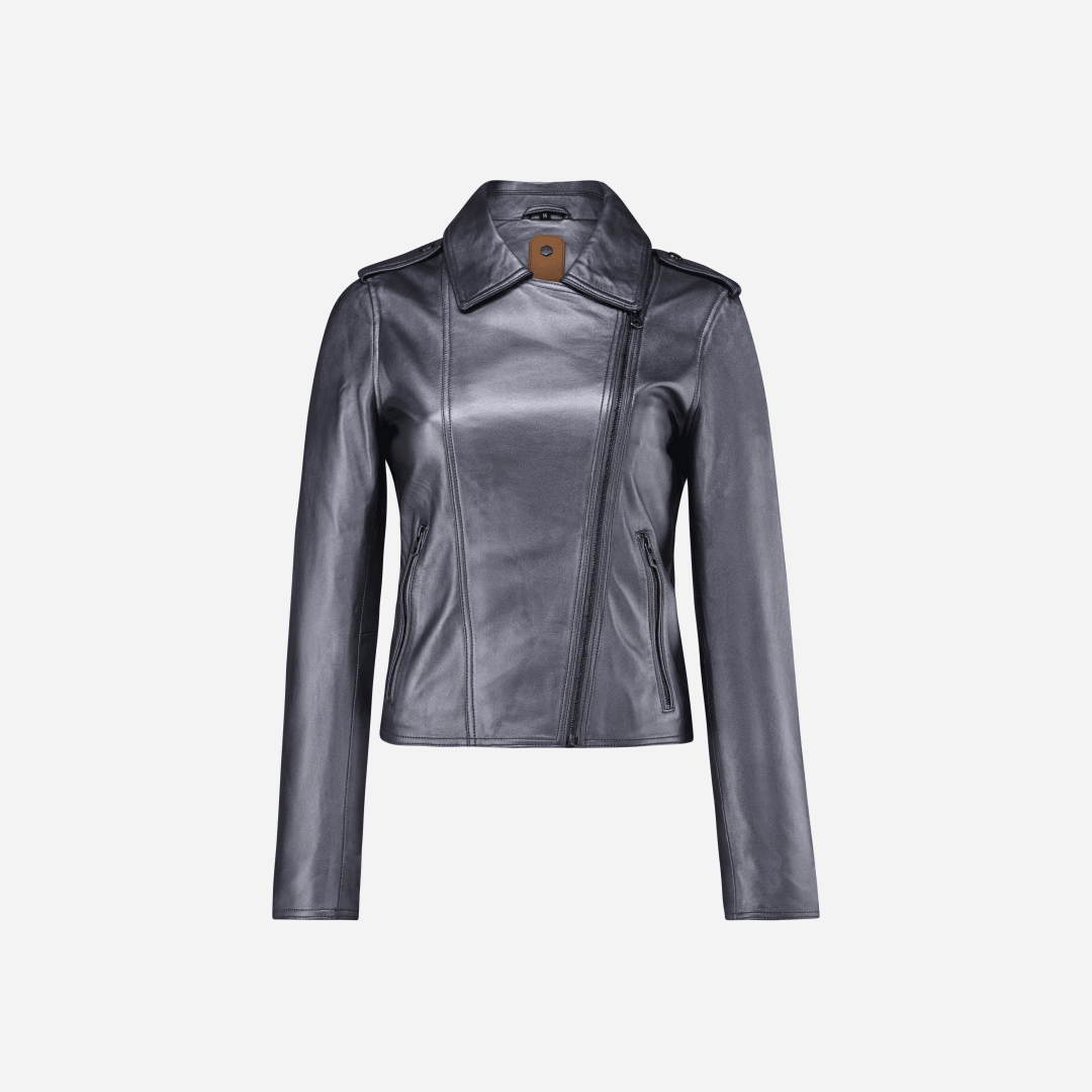 Tracey Biker Jacket, Metallic Silver
