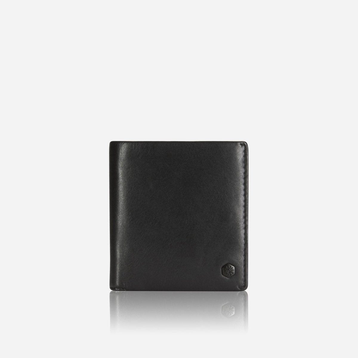 Jekyll and Hide slim bifold card holder in black with coin pocket, crafted from premium leather, front image