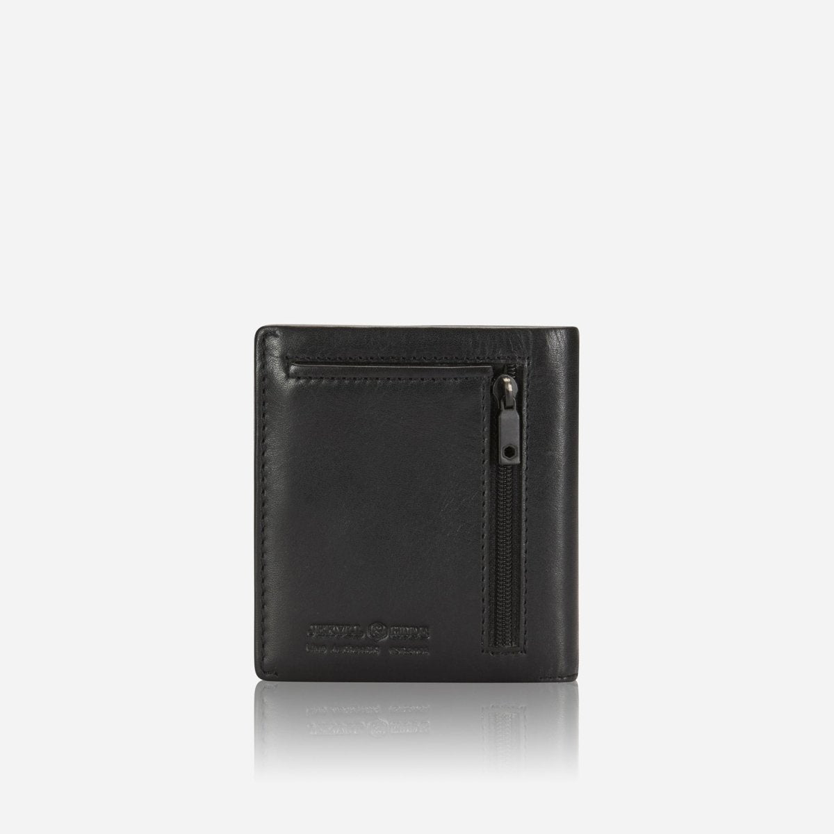 Jekyll and Hide slim bifold card holder in black with coin pocket, crafted from premium leather, back image