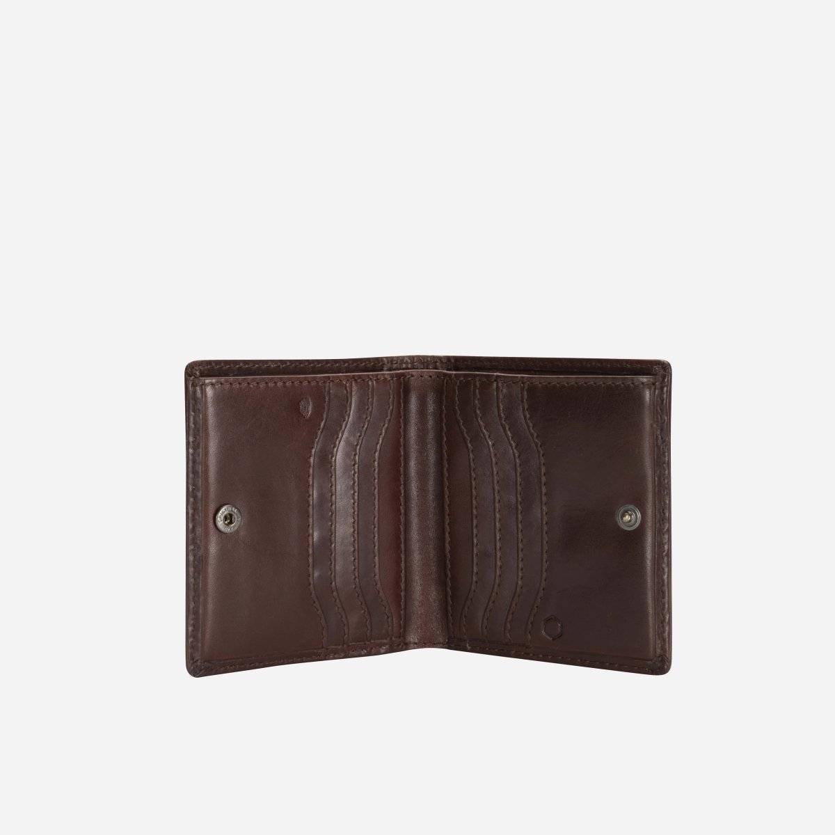 Jekyll and Hide slim bifold card holder in mocha with coin pocket, crafted from premium leather, inside image