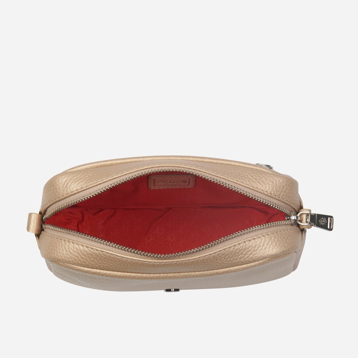 Slim Ladies Leather Crossbody, Metallic Gold