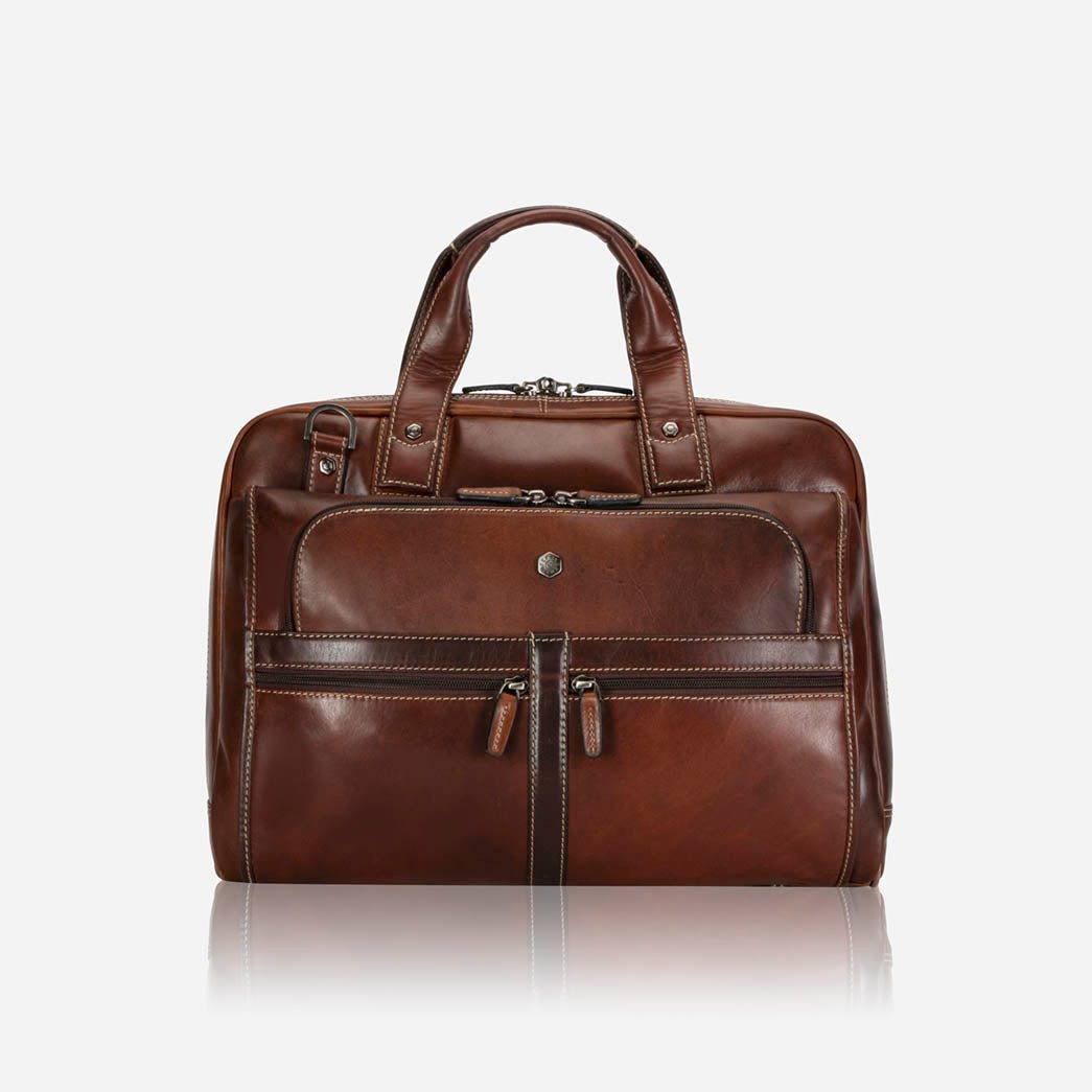 Large Multi Compartment laptop Briefcase in Espresso colour- Jekyll and Hide SA, front image