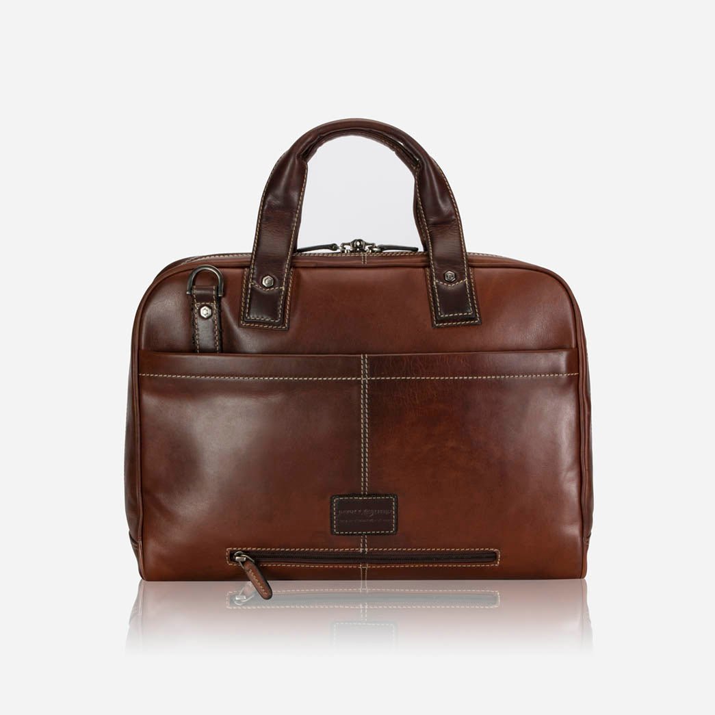Large Multi Compartment laptop Briefcase in Espresso colour- Jekyll and Hide SA, back image