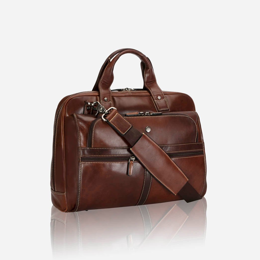 Large Multi Compartment laptop Briefcase in Espresso colour- Jekyll and Hide SA, side image