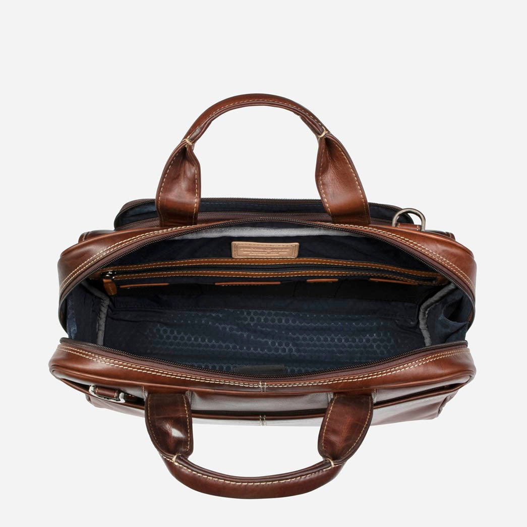 Large Multi Compartment laptop Briefcase in Espresso colour- Jekyll and Hide SA, inside image