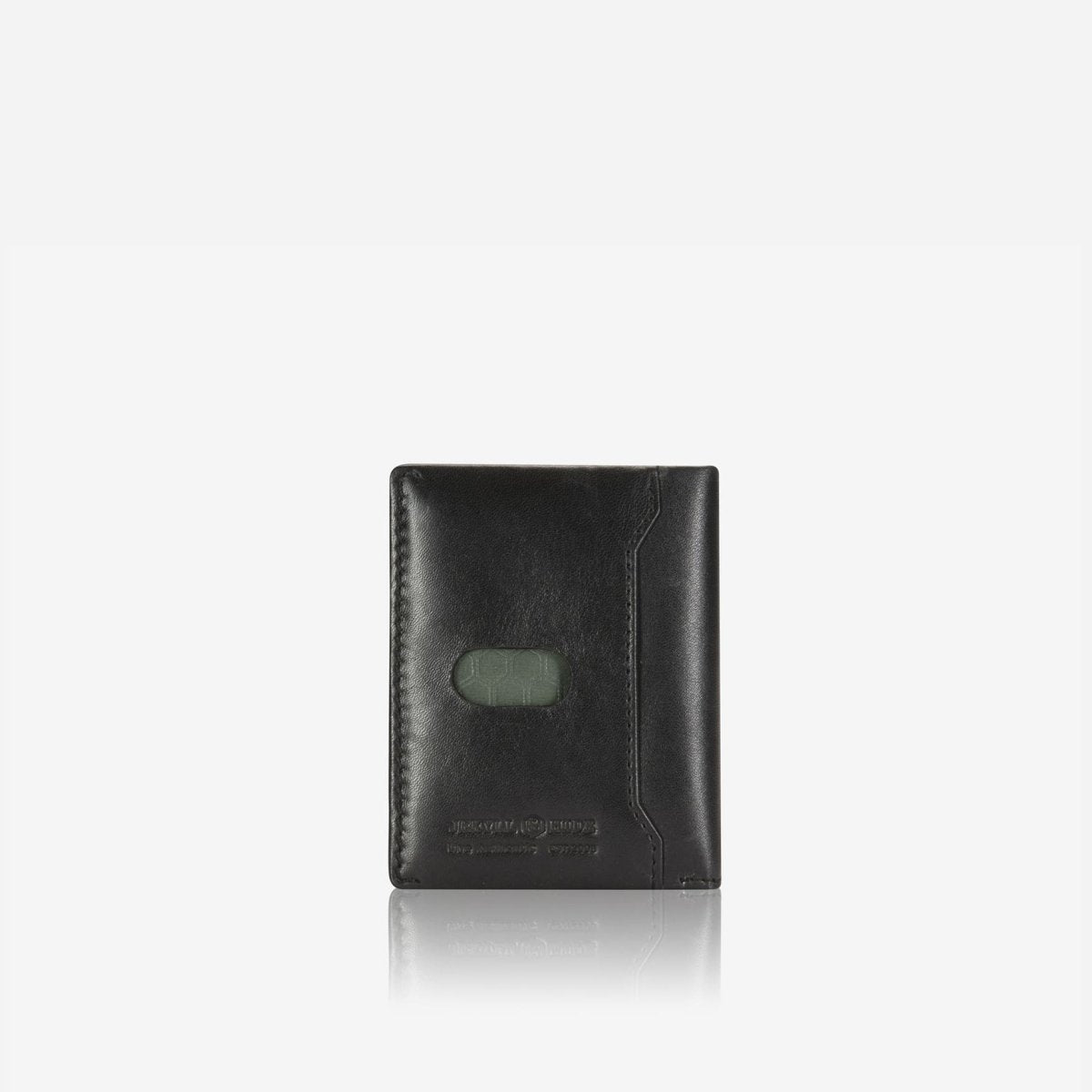 Jekyll and Hide slim leather billfold card holder in black colour, with multiple card slots and minimalist design, back image