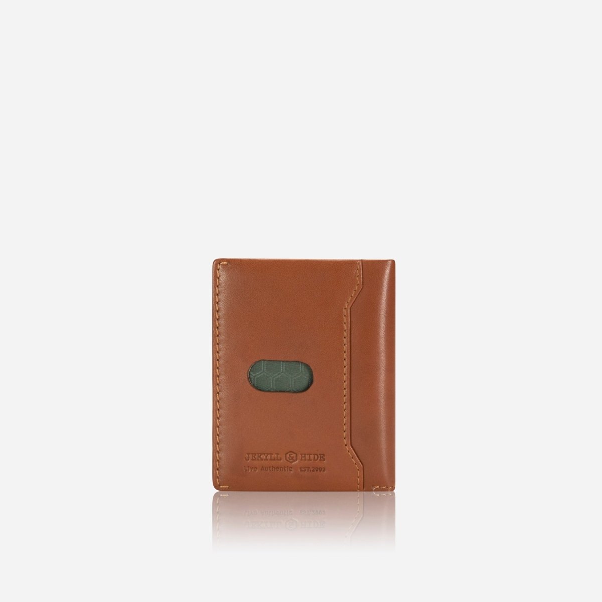 Jekyll and Hide slim leather billfold card holder in tan colour, with multiple card slots and minimalist design, back image