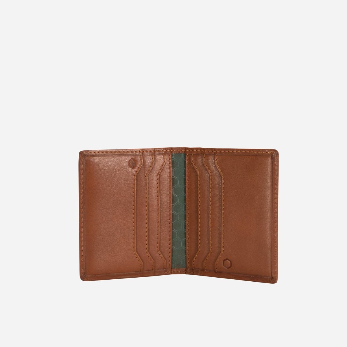 Jekyll and Hide slim leather billfold card holder in tan colour, with multiple card slots and minimalist design, inside image