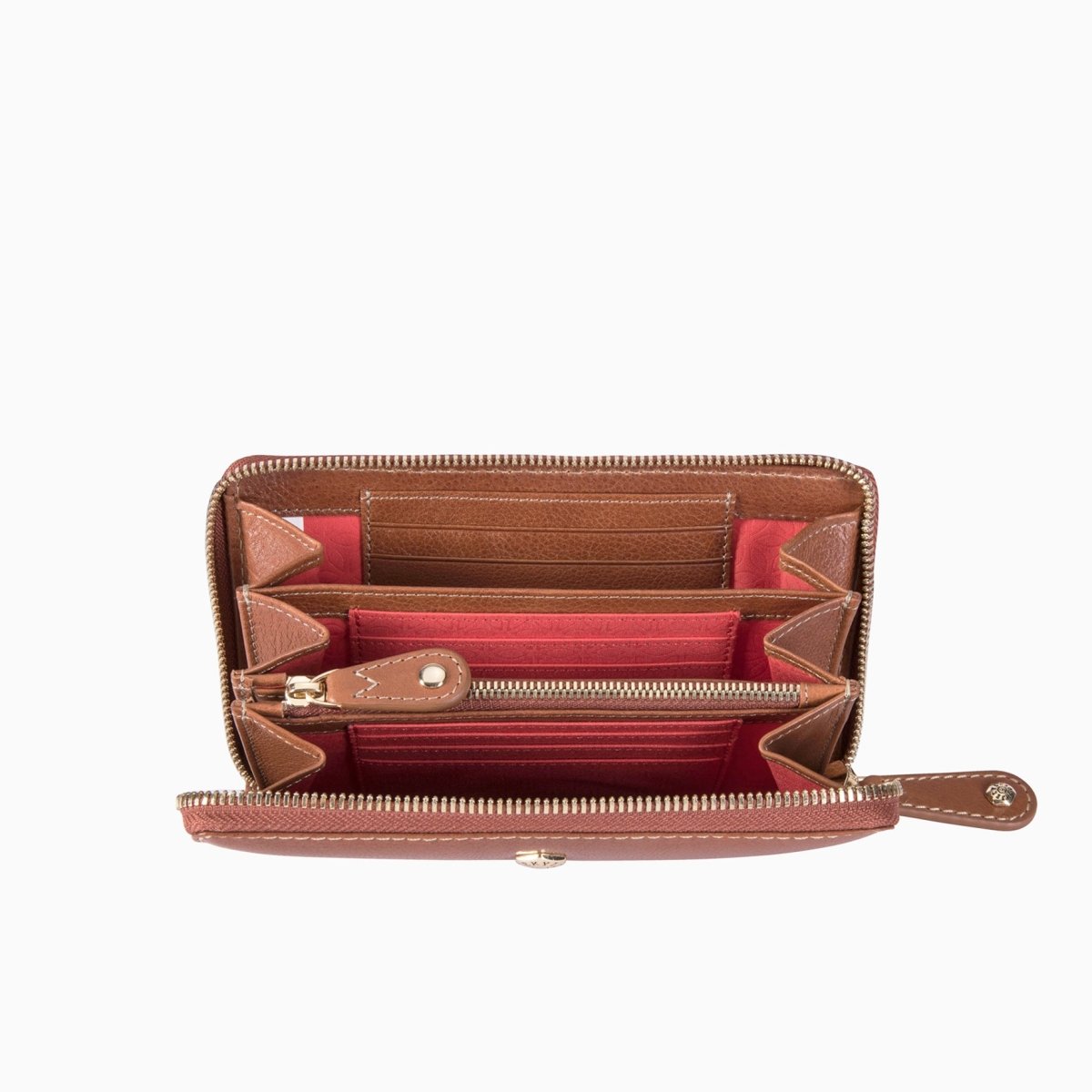 Jekyll and Hide medium zip around purse in tan leather, with multiple card slots and a secure zip closure, inside image
