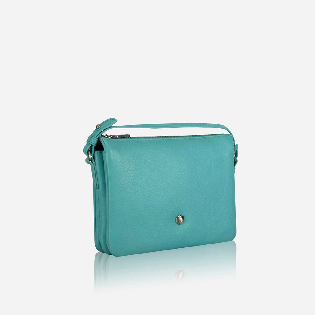 Slim Ladies Leather Crossbody, Blue Beetle