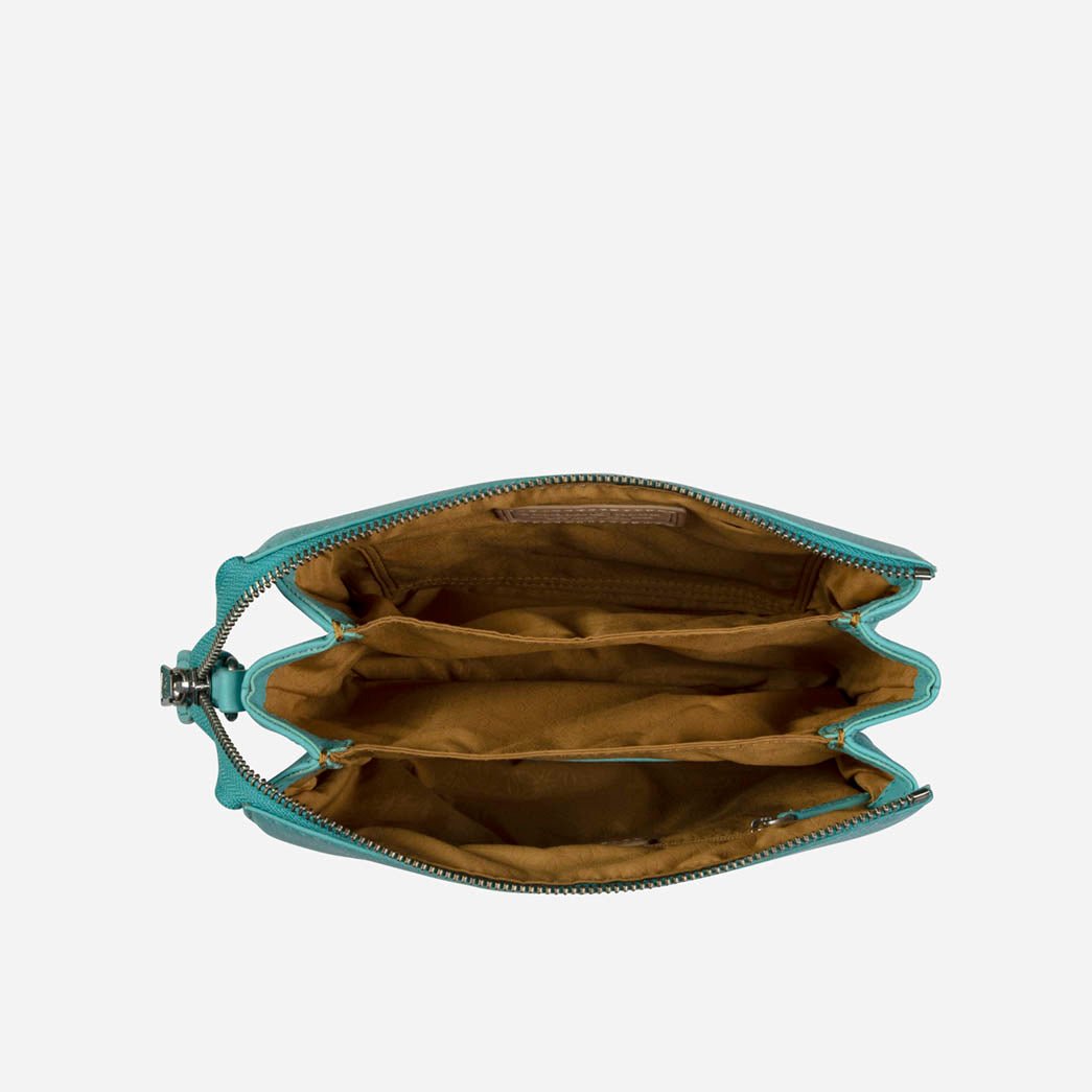 Slim Ladies Leather Crossbody, Blue Beetle