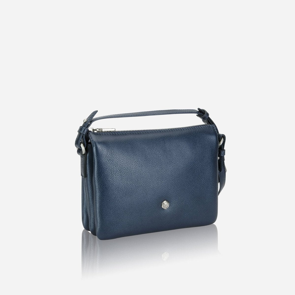 Slim Ladies Leather Crossbody, Metallic Indigo