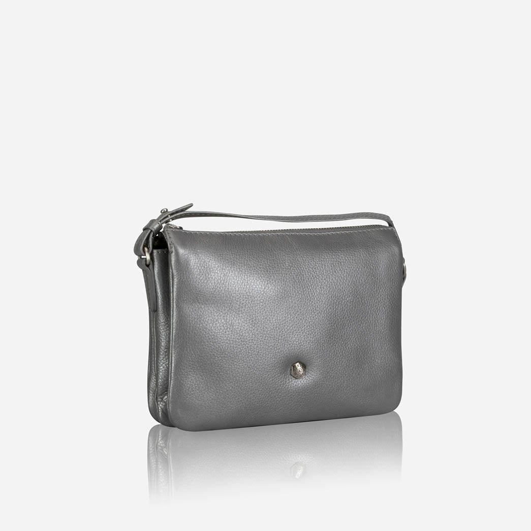 Slim Ladies Leather Crossbody, Metallic Silver