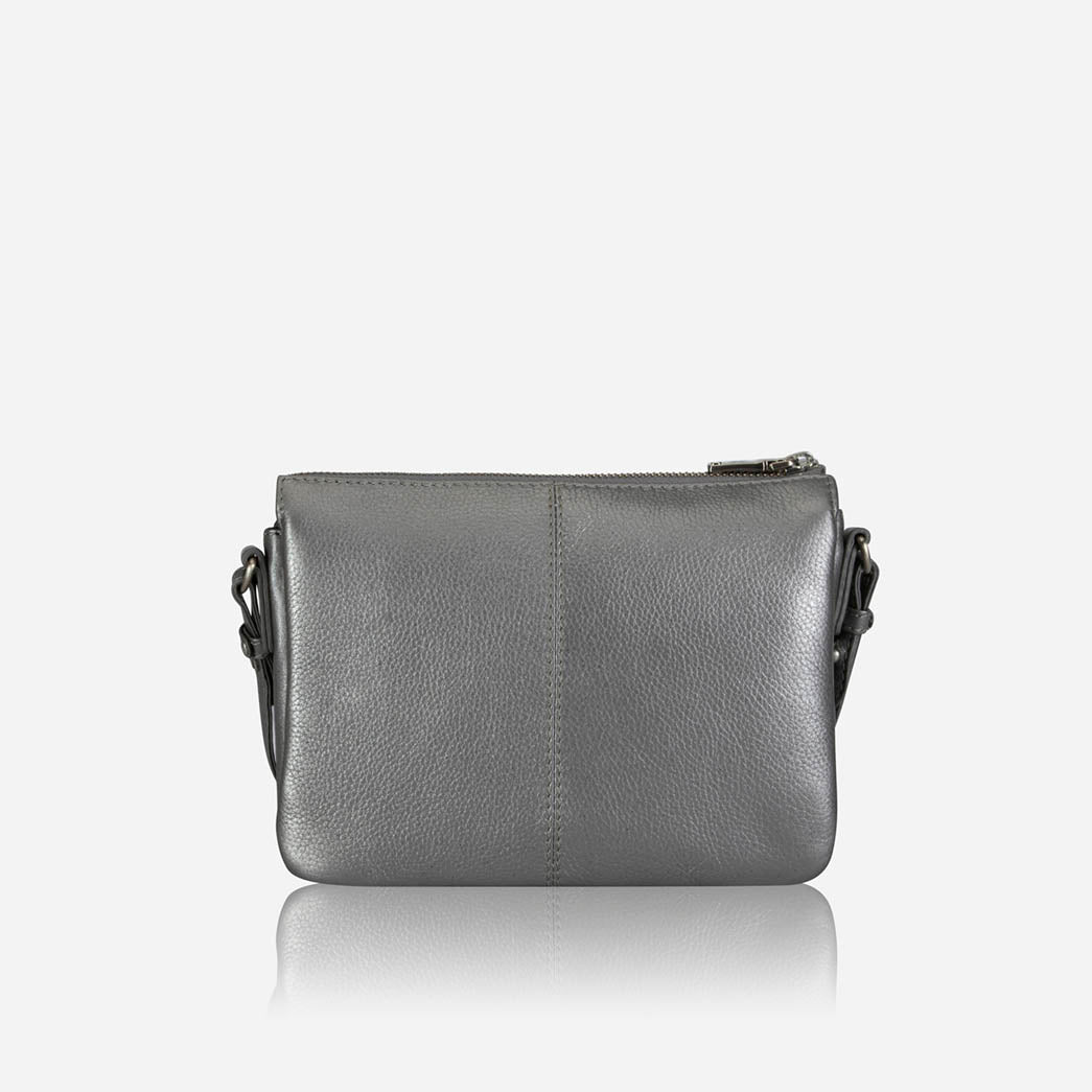Slim Ladies Leather Crossbody, Metallic Silver