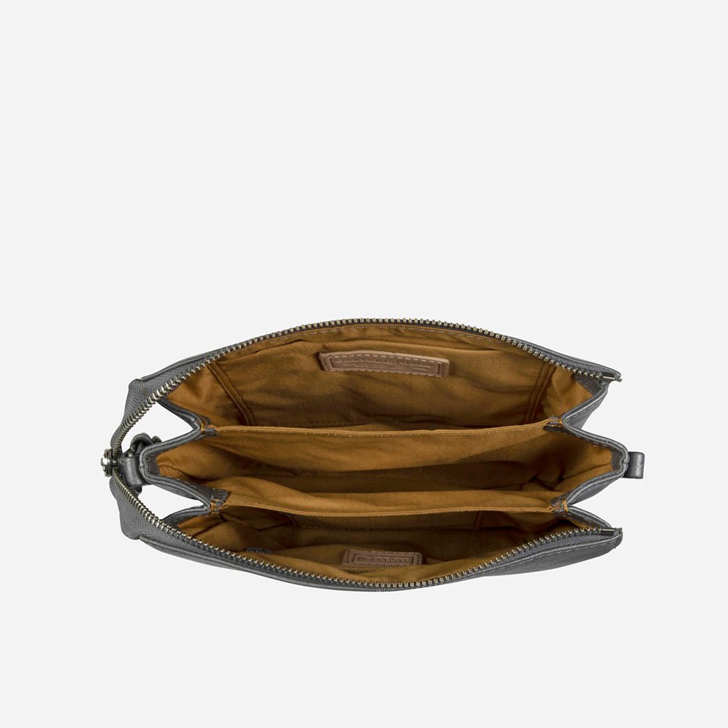 Slim Ladies Leather Crossbody, Metallic Silver