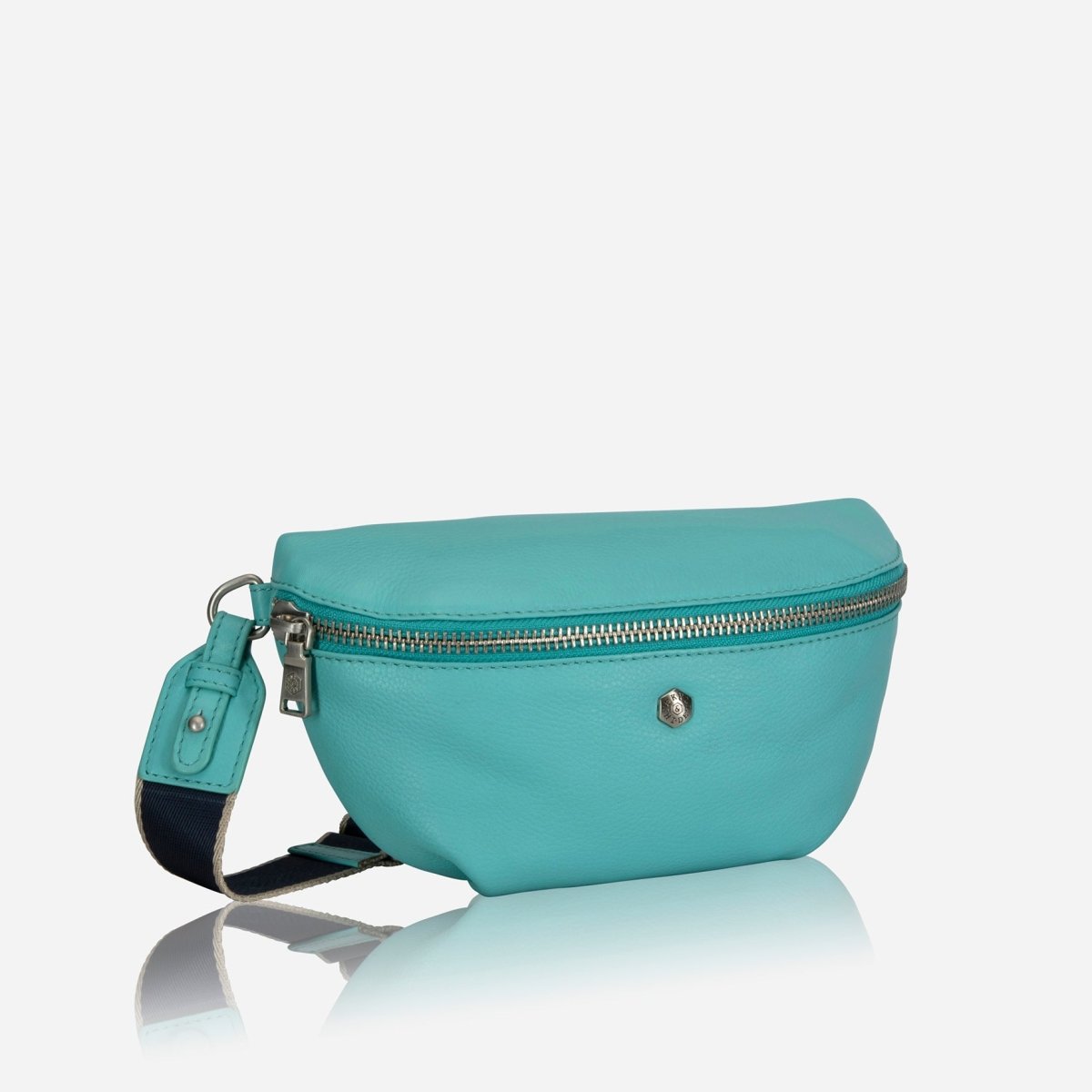Osaka Slim Ladies Leather Waist Bag, Blue Beetle