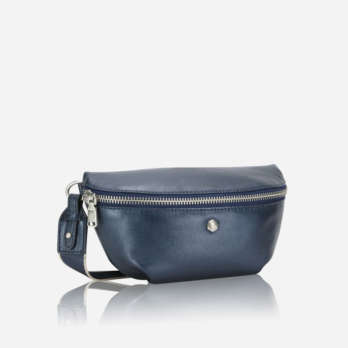 Osaka Slim Ladies Leather Waist Bag, Metallic Indigo