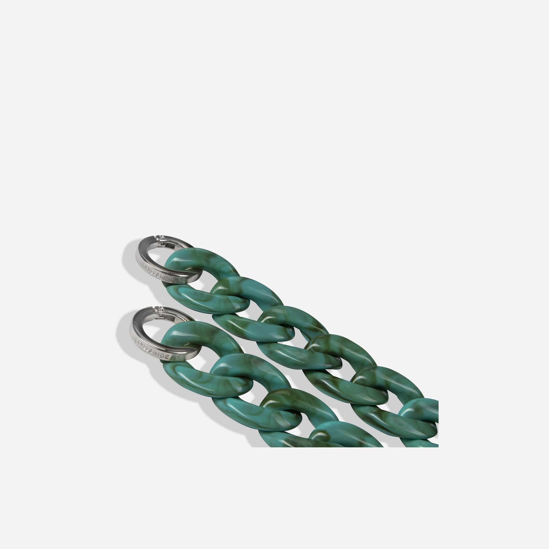 Jekyll and Hide stylish chain strap in green, designed to complement handbags with a sleek and elegant finish, closeup image