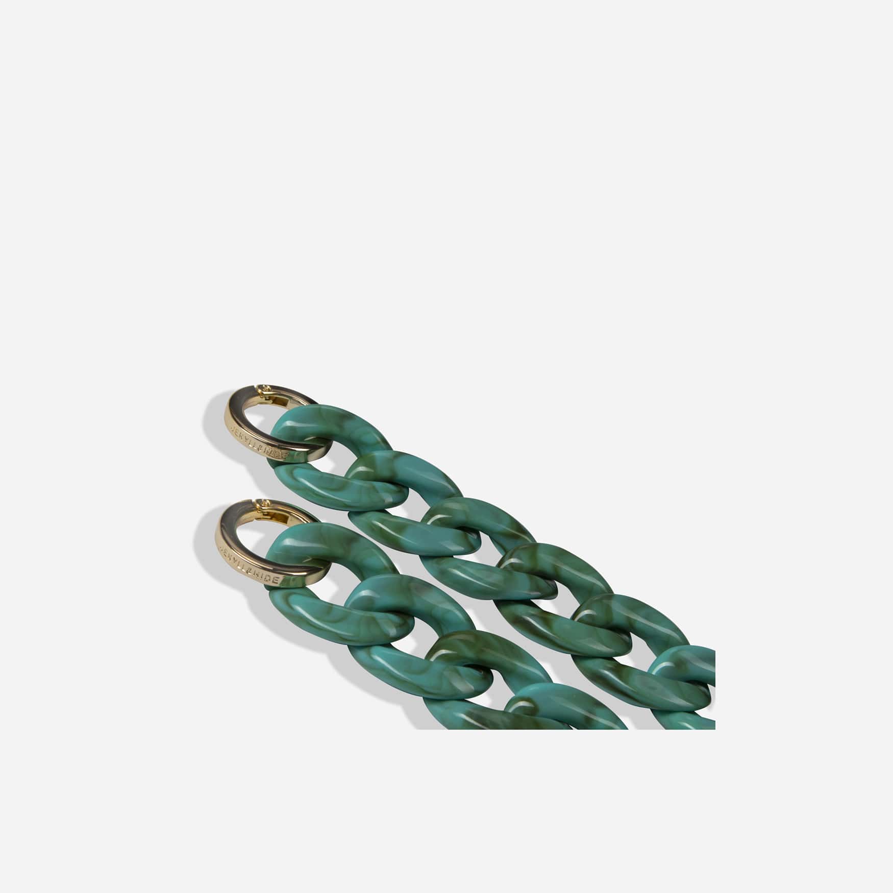 Jekyll and Hide stylish chain strap in green, designed to complement handbags with a sleek and elegant finish, closeup image