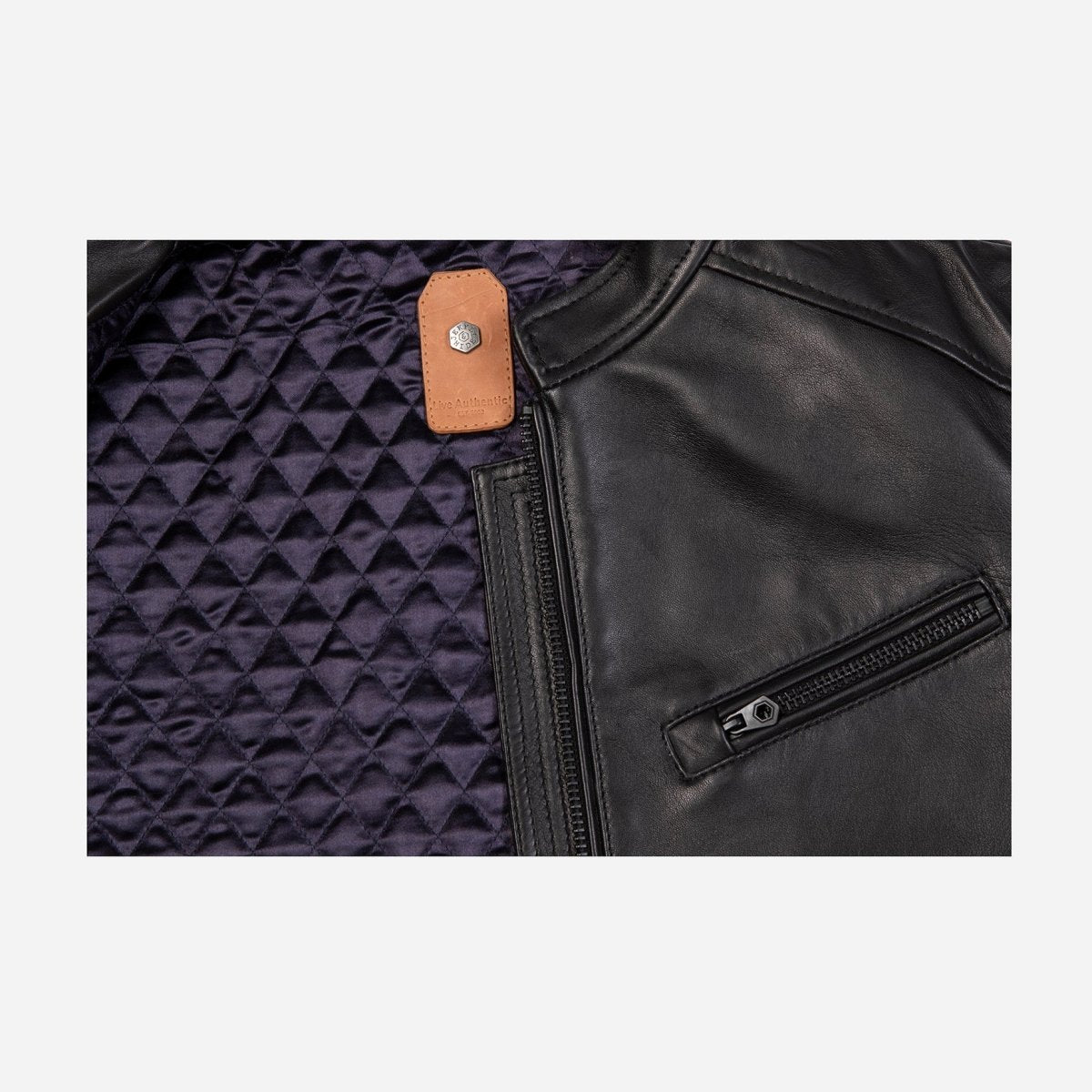 Mandarin Collar Leather Jacket