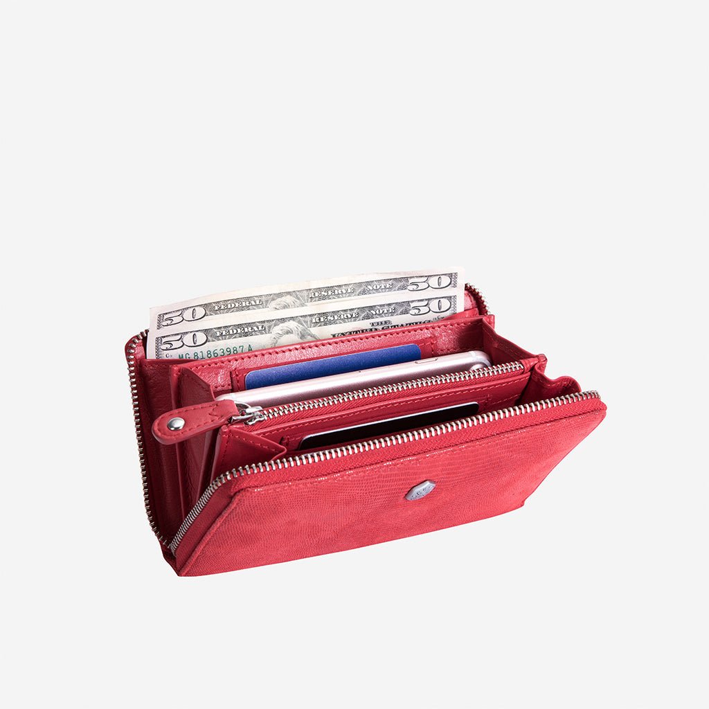 Jekyll and Hide medium zip around purse in cherry leather, with card slots and a secure zip closure, inside side image