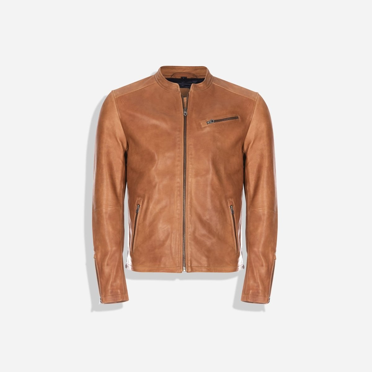 Burton Mandarin Collar Leather Jacket, Distressed Tan