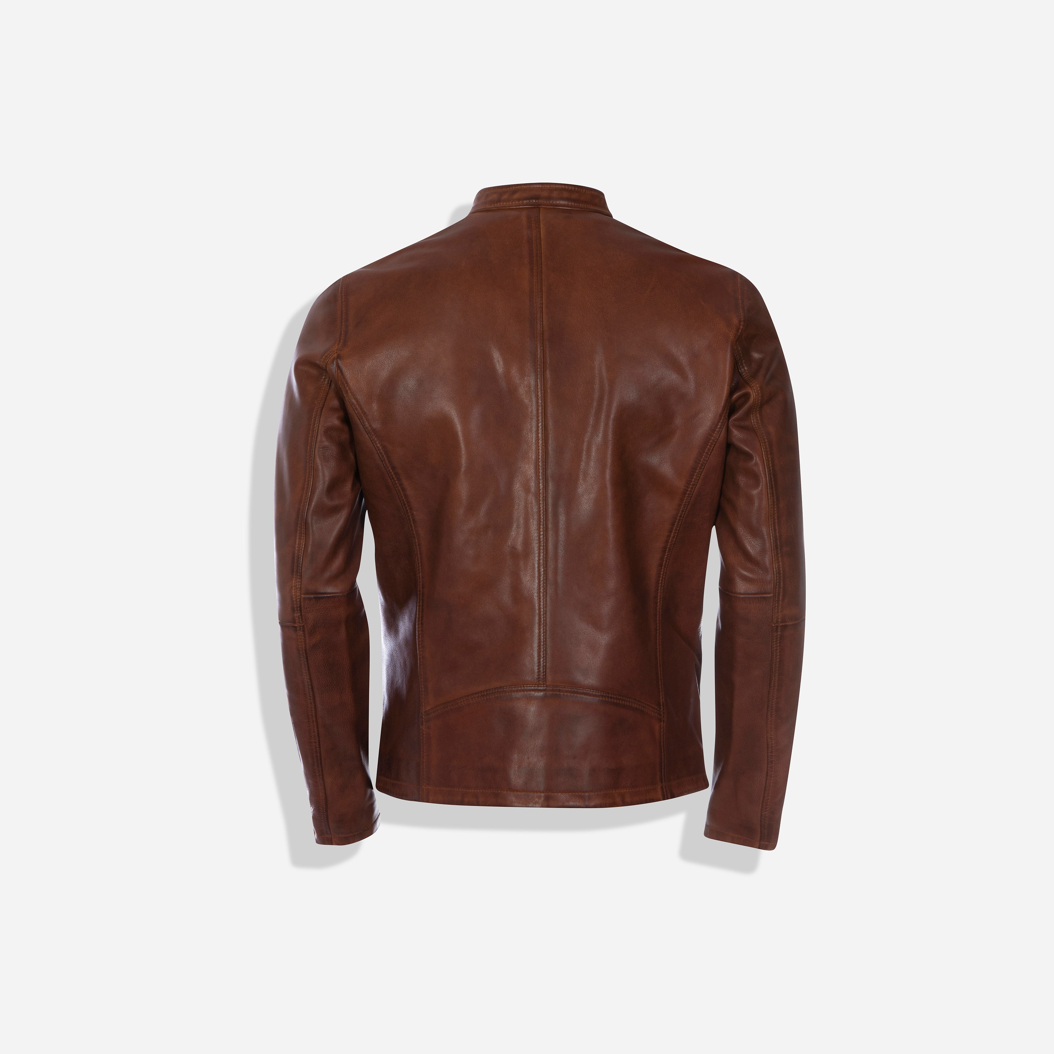 Burton Mandarin Collar Leather Jacket, Cognac