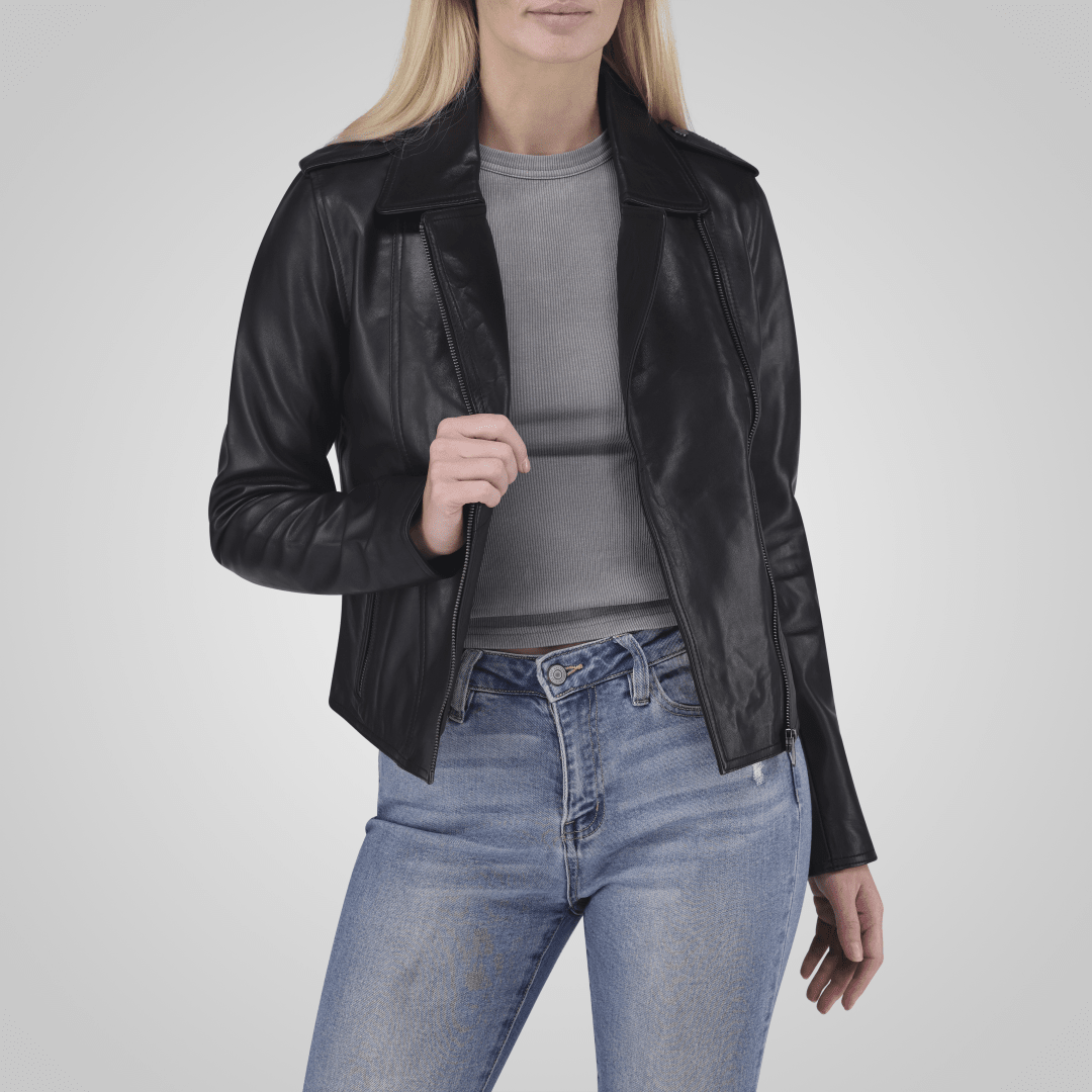 Tracey Ladies Biker Jacket, Black