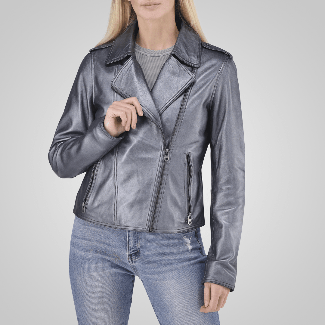 Tracey Biker Jacket, Metallic Silver