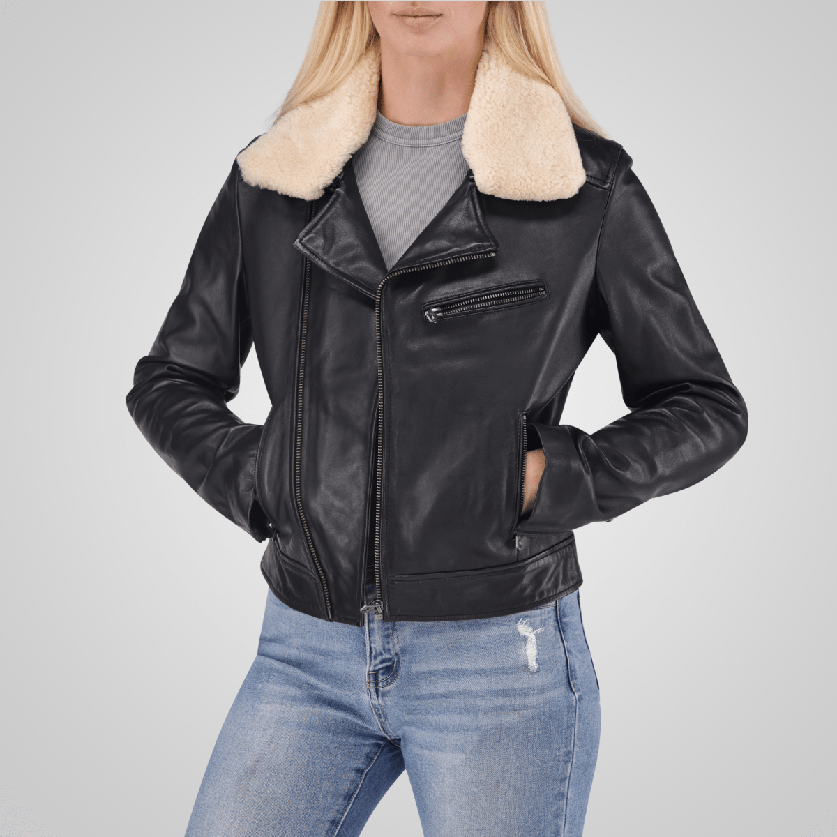 Lisa black women's leather jacket by Jekyll & Hide - product image 10