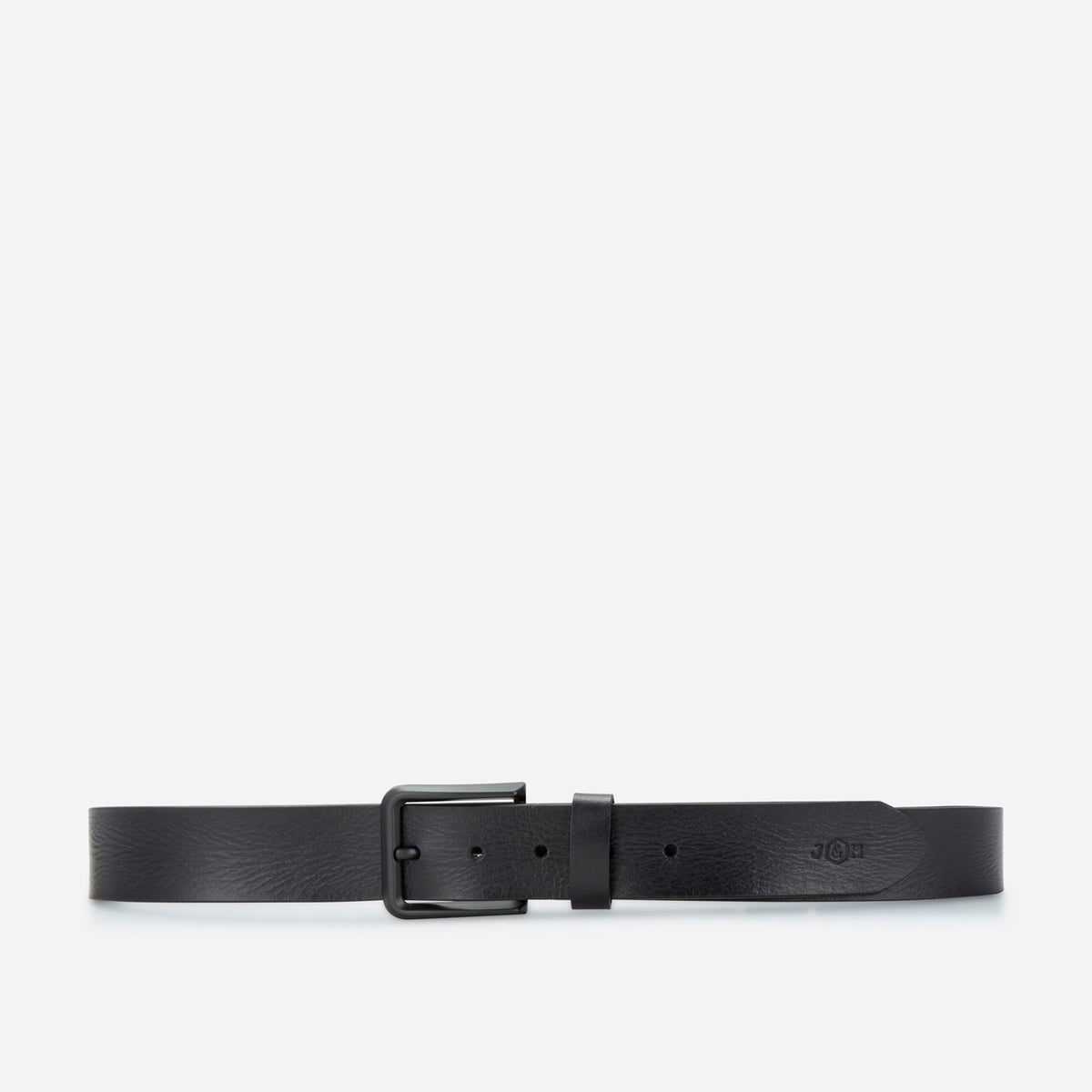 Black full-grain leather Lyon belt, full length view, Jekyll & Hide