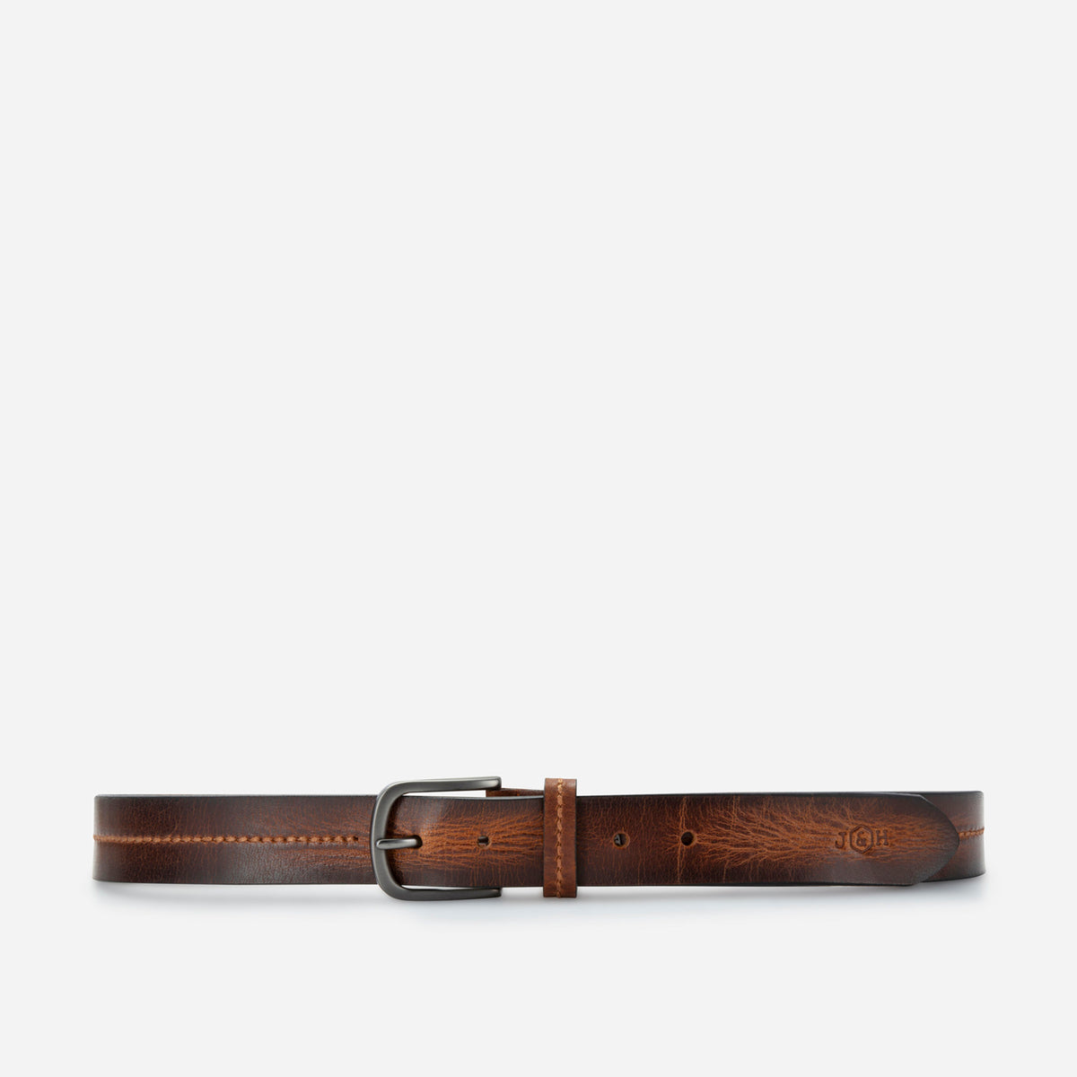 Tan full-grain leather Bordeaux belt, full length view, Jekyll & Hide