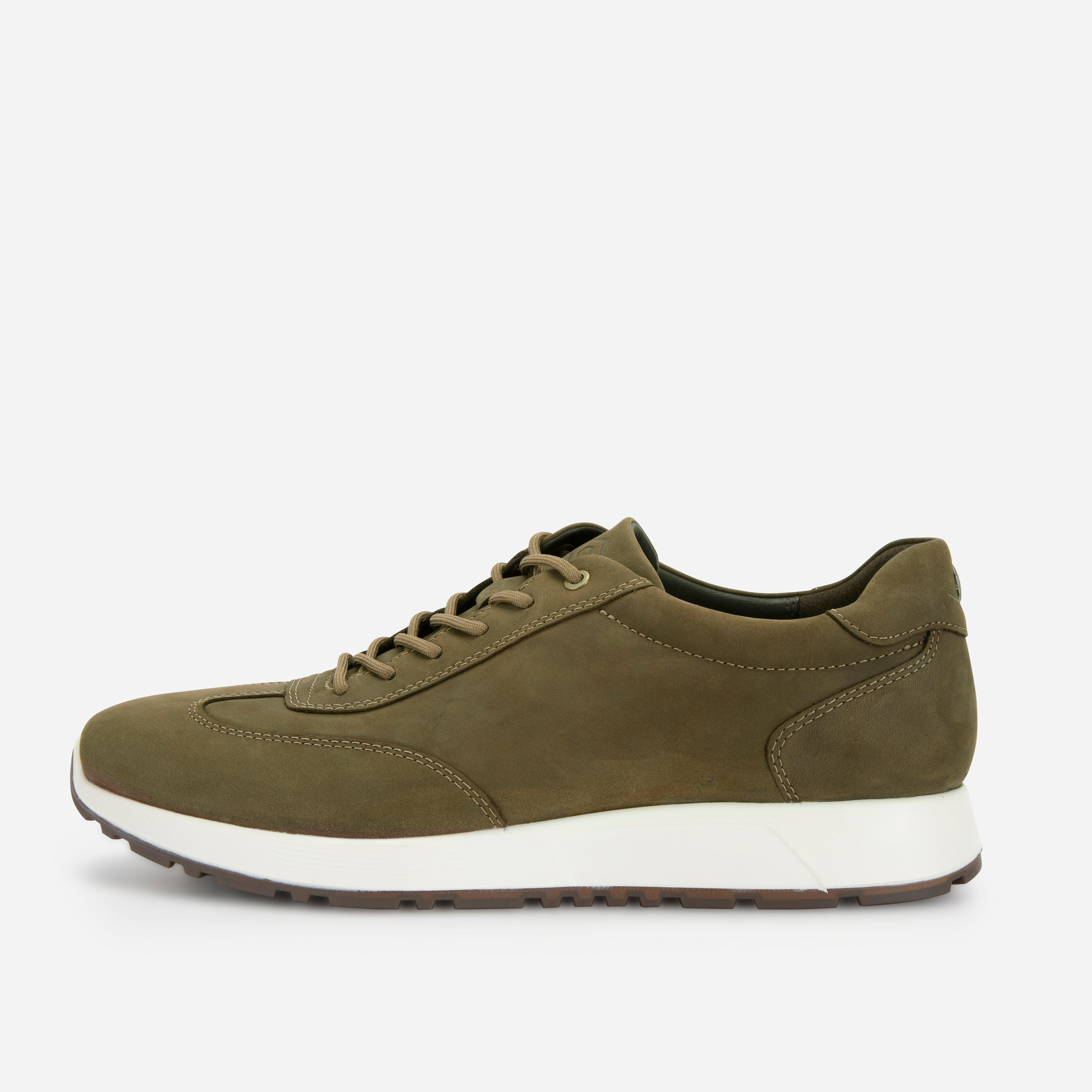 Khaki leather sneaker, side view – Jekyll & Hide