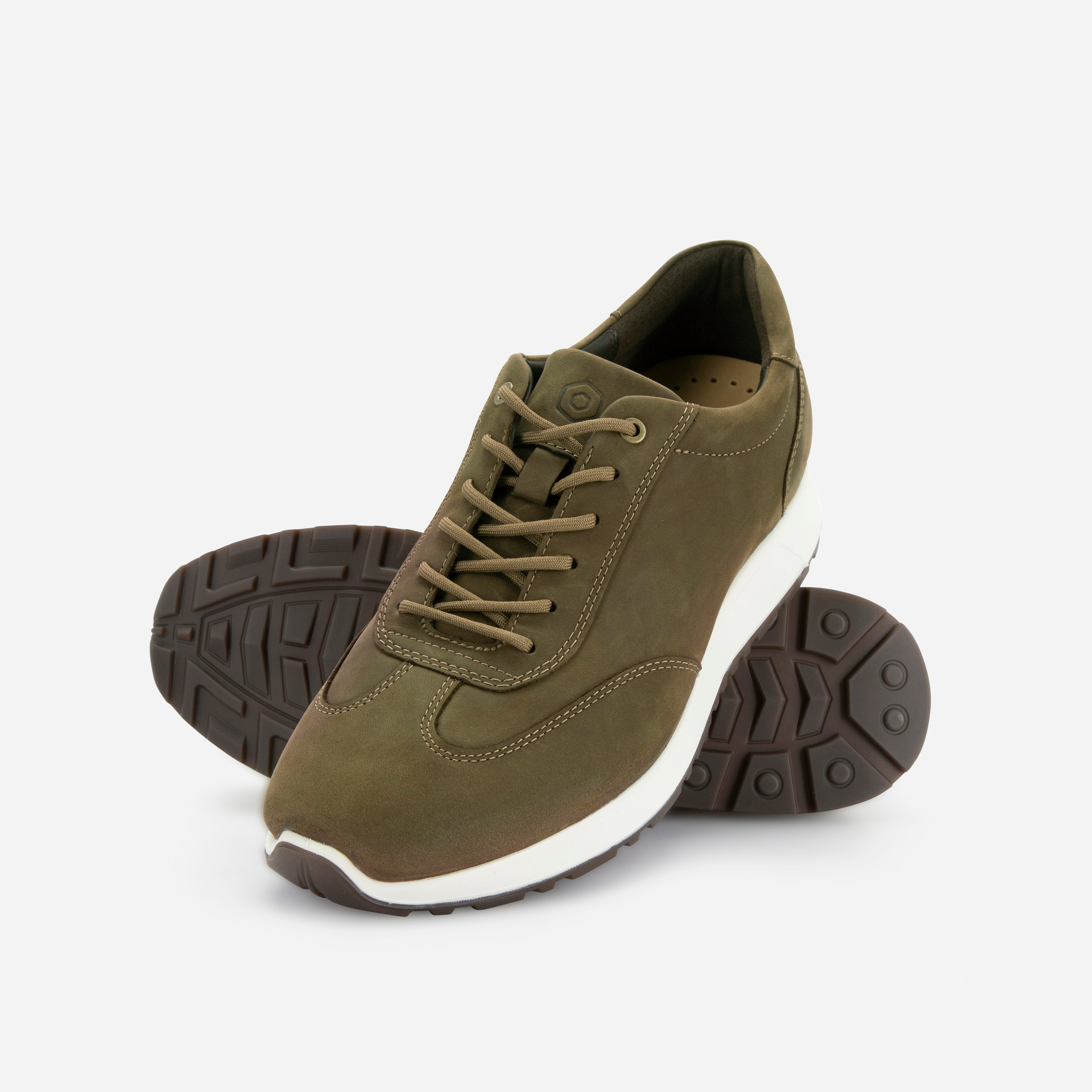 Khaki leather sneaker, side view – Jekyll & Hide