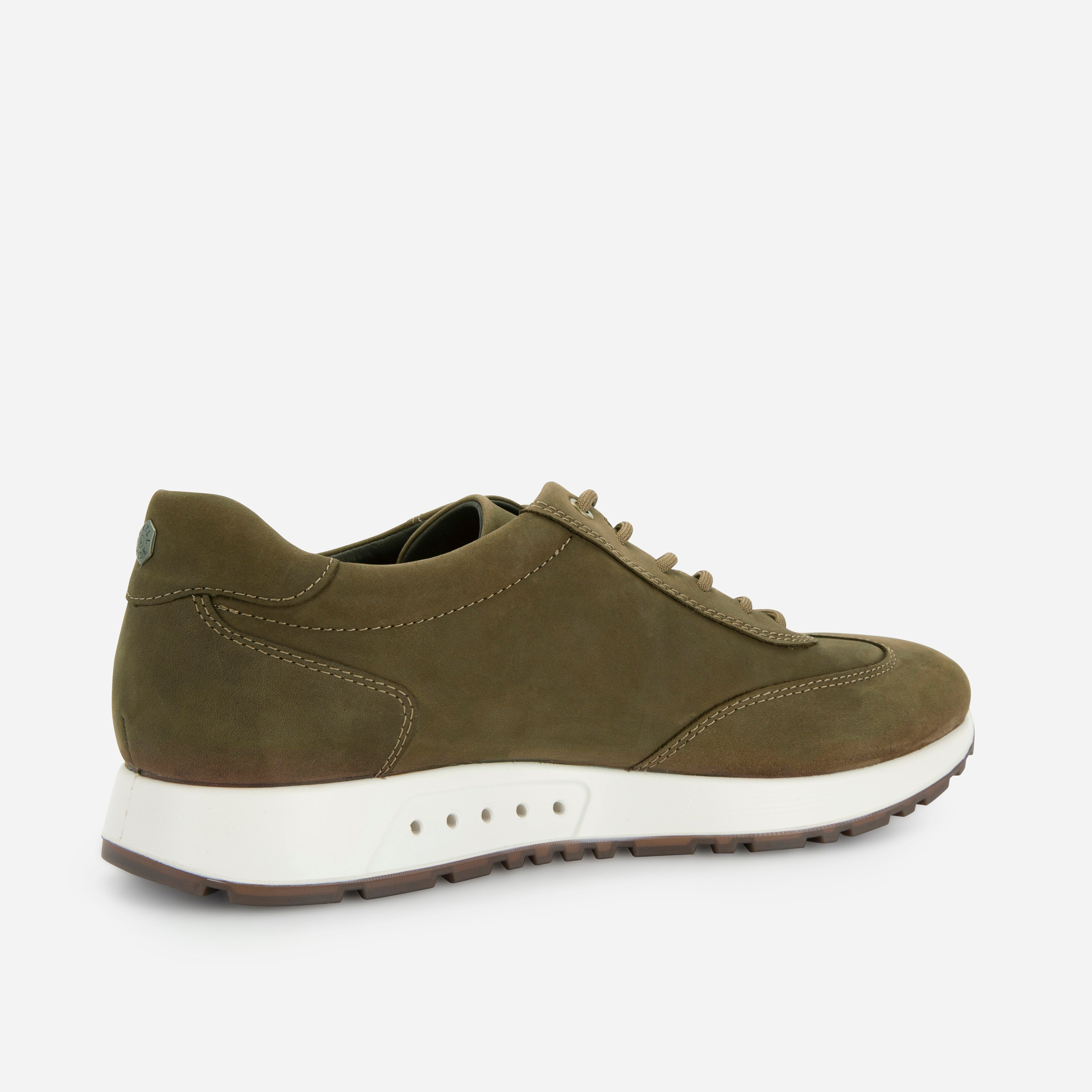 Khaki leather sneaker, angle view – Jekyll & Hide