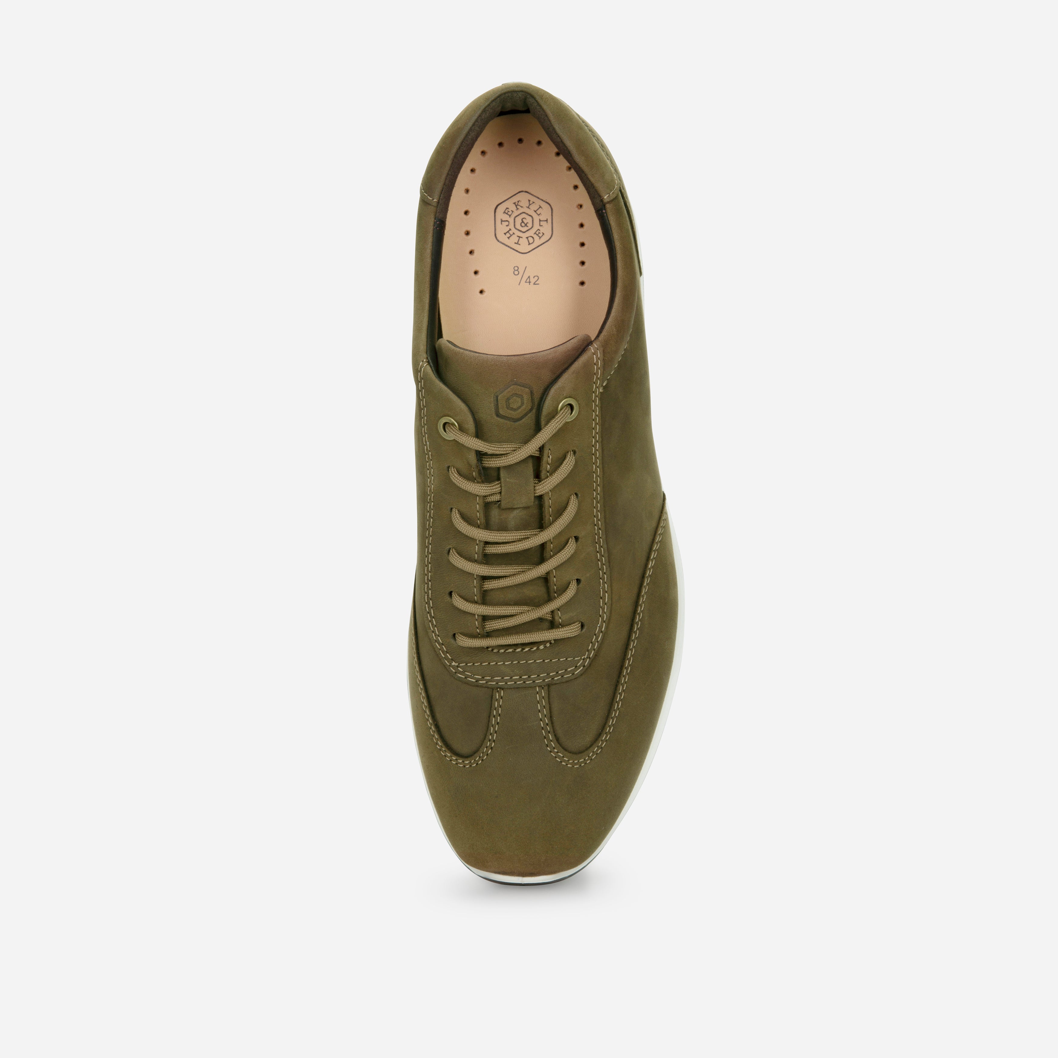 Khaki leather sneaker, detail view – Jekyll & Hide