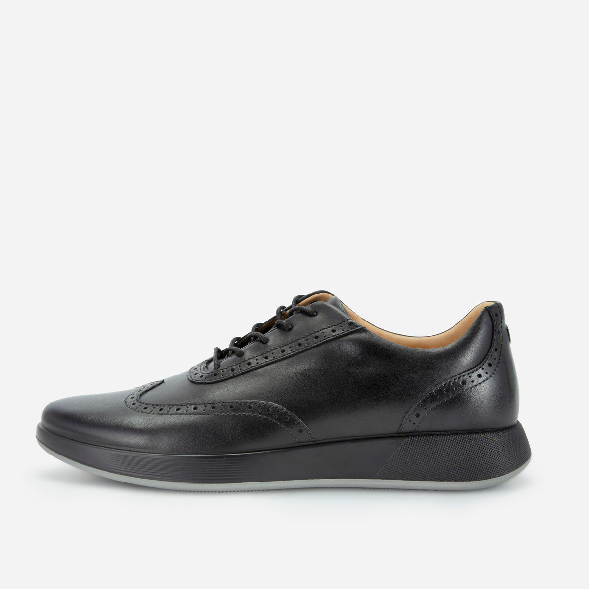 Black leather Sicily brogue sneaker, side view, Jekyll & Hide