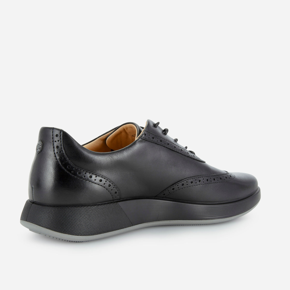 Black leather Sicily brogue sneaker, opposite side view, Jekyll & Hide