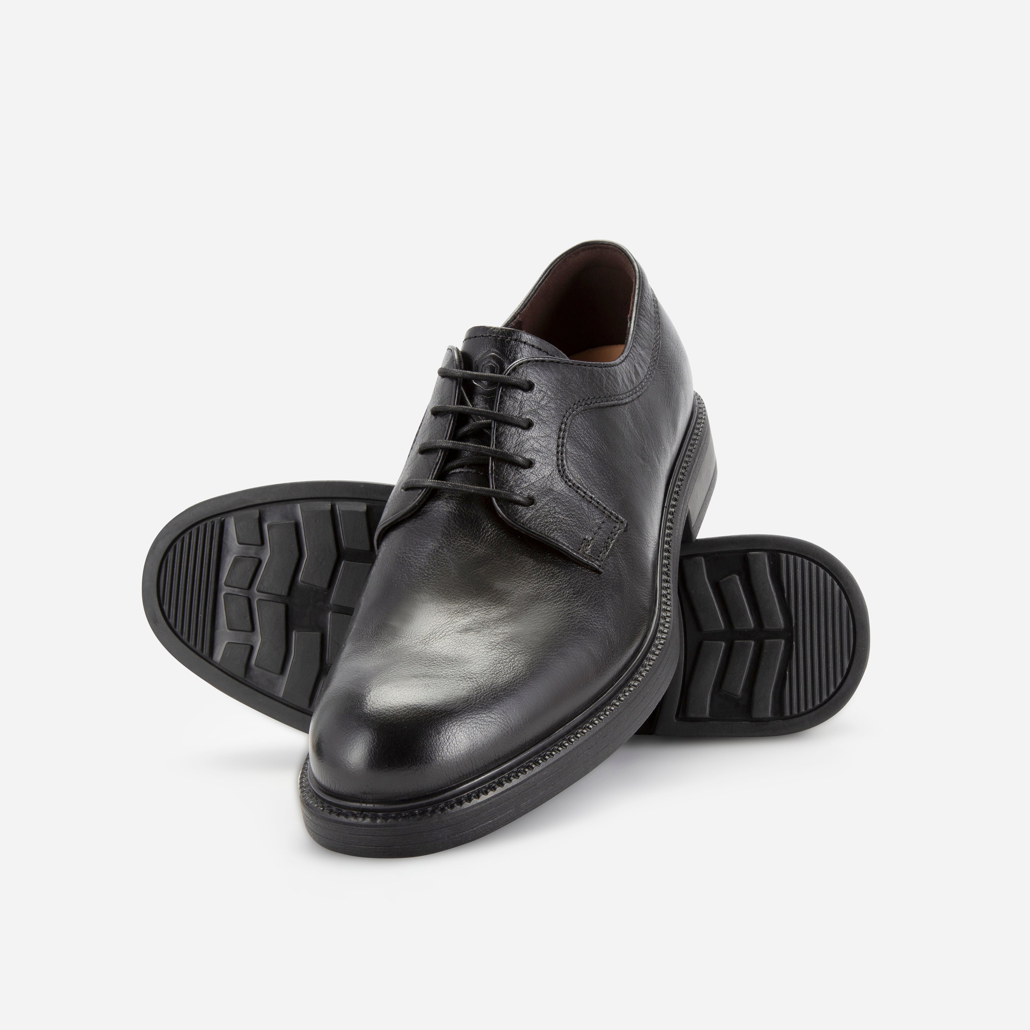 Black leather Oxford derby lace-up shoe, side view – Jekyll & Hide