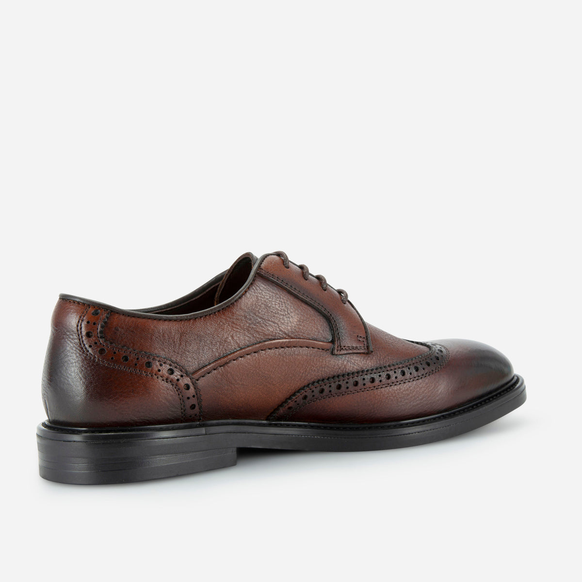 Brown leather wingtip brogue dress shoe, opposite side view, Jekyll & Hide