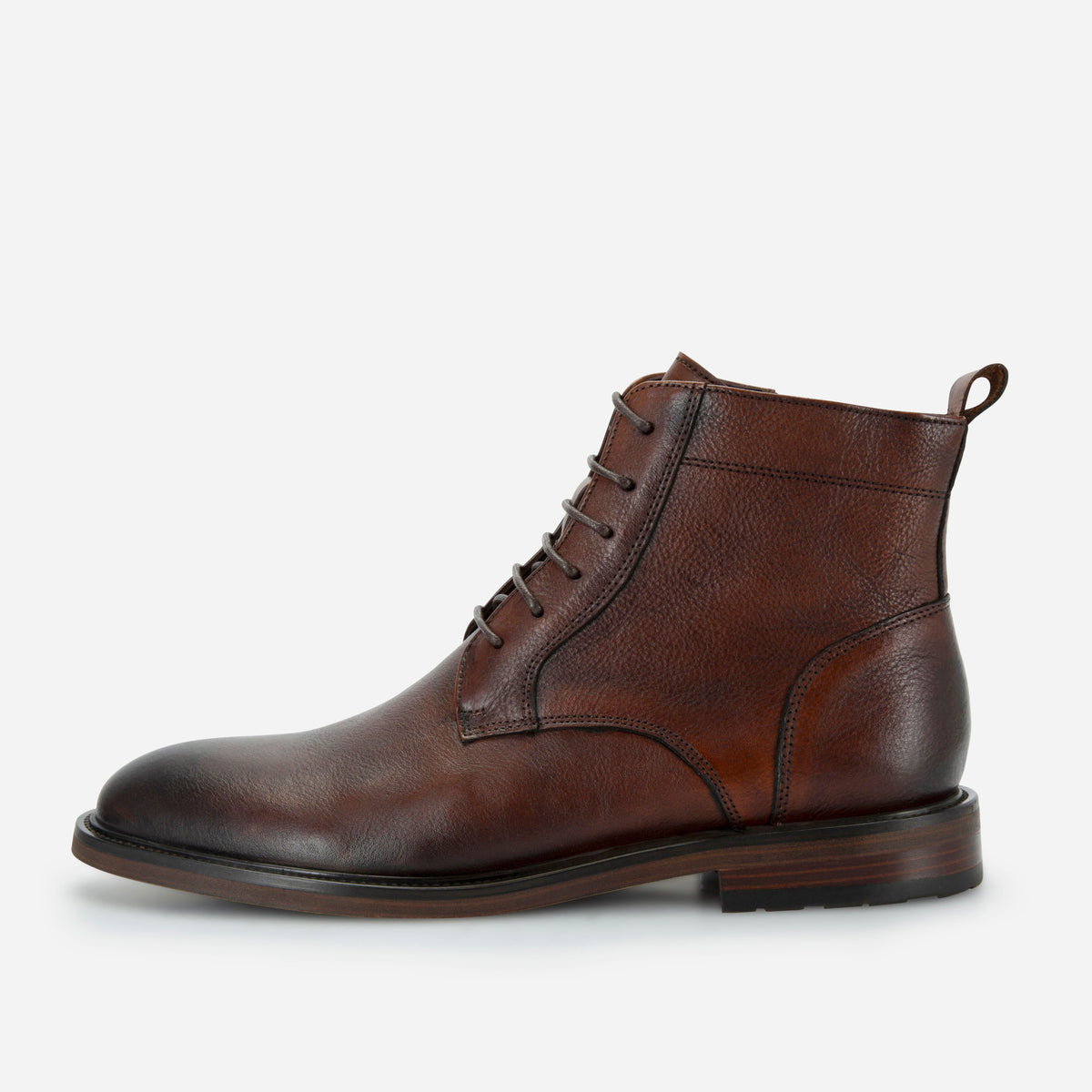 Brown tumbled leather lace-up ankle boot, side view, Jekyll & Hide