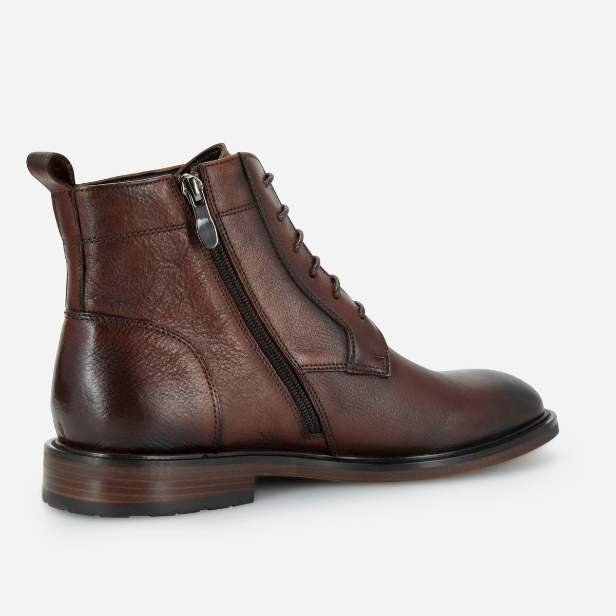 Brown leather ankle boot, inside view showing the side zip, Jekyll & Hide