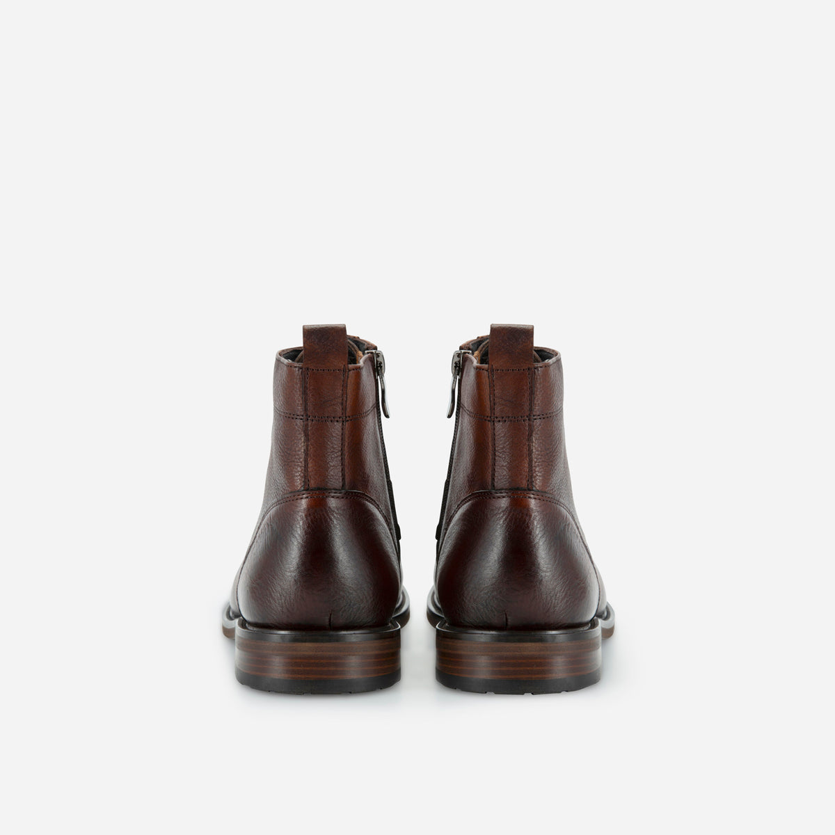Brown leather ankle boots, heel view with pull tabs, Jekyll & Hide