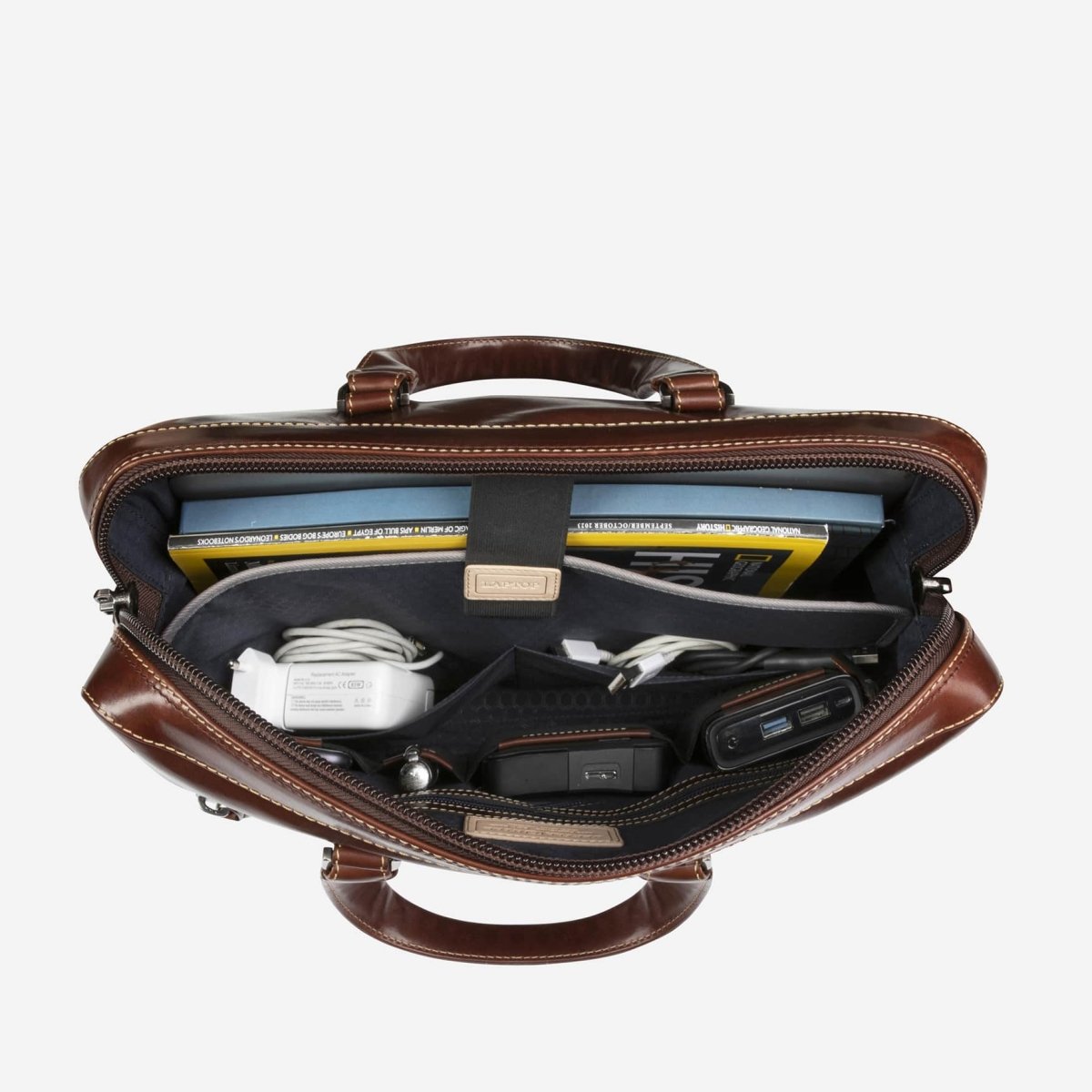 Slim Zip Top Briefcase, Mocha