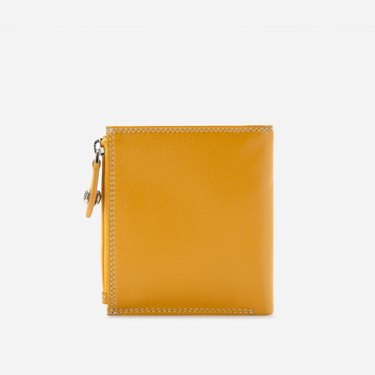 Fiji leather compact purse, front detail of the geometric panel stitching – Jekyll & Hide
