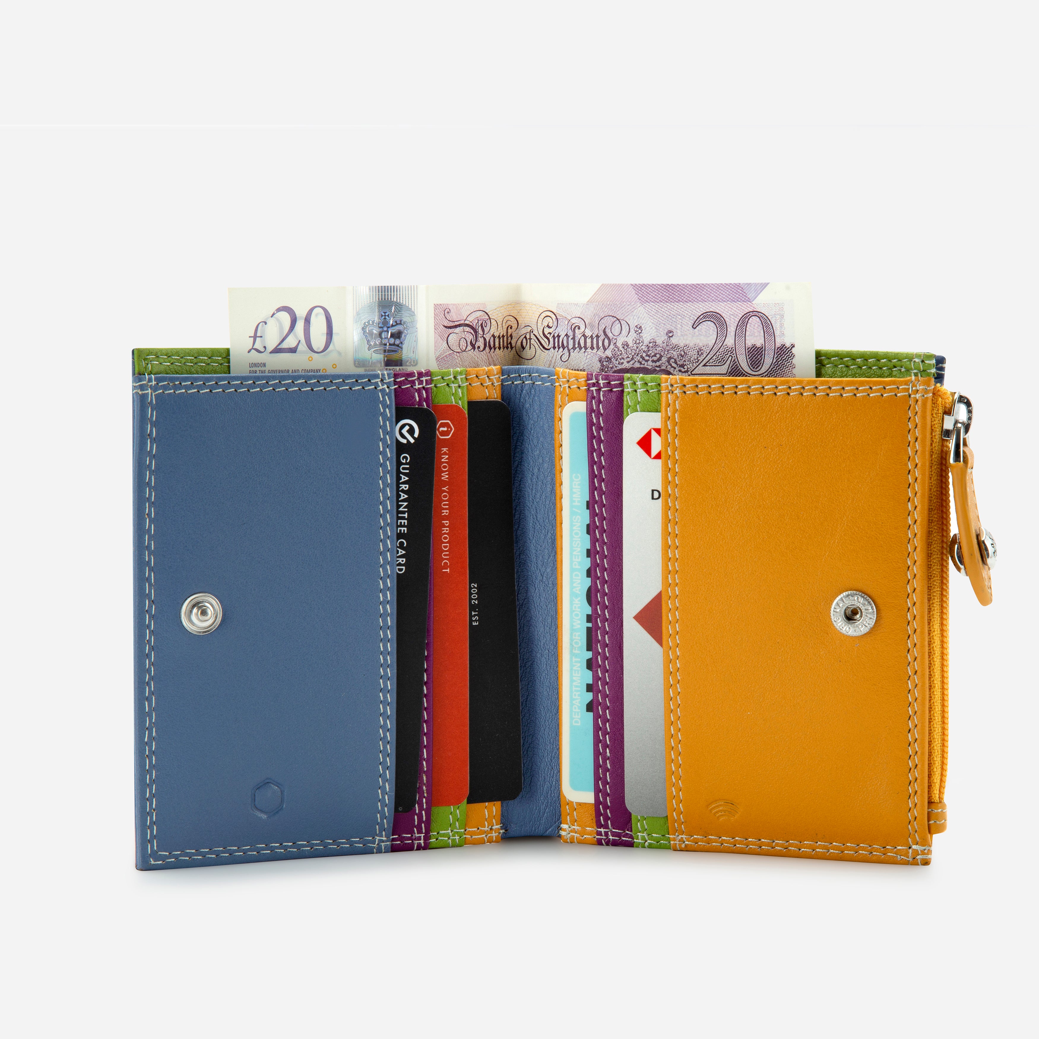 Fiji leather compact purse opened to show the card slots and note compartments – Jekyll & Hide