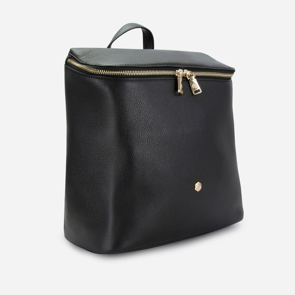 Black leather Geneva small backpack, angled view, Jekyll & Hide