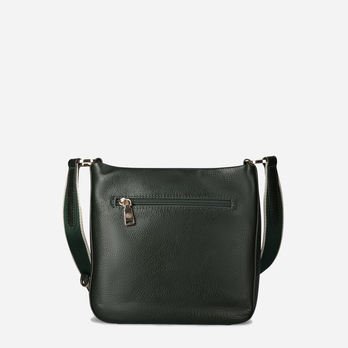 Back of the Militar green Crossbody Bag with zip pocket